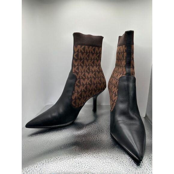 Michael Kors Shiloh Logo Stretch Knit and Leather Sock Boot SIZE 9.5 - Picture 3 of 7